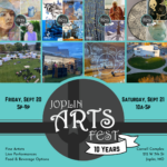 Joplin Arts Fest Logo and photographs of artists and the Cornell Complex.
