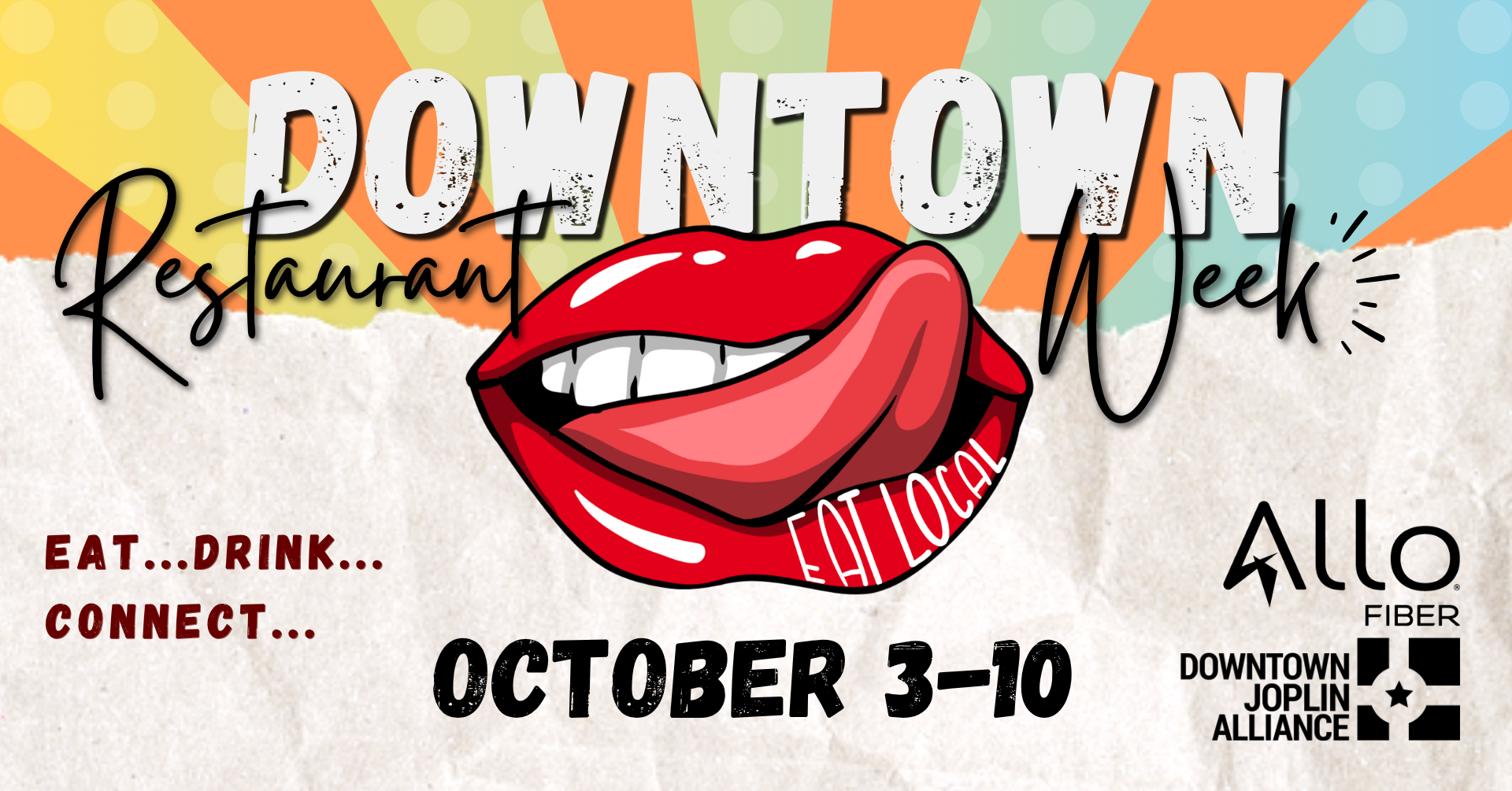 graphic showing a pair of red lips with a tongue and the phrase Downtown Restaurant Week. October 3-10